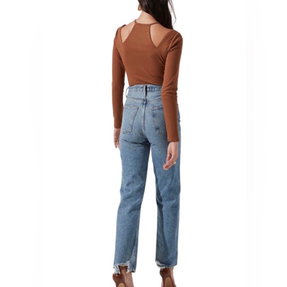 NEW -  ASTR The Label Brown Halter Neck Long Sleeve Cutout Bodysuit Size Small - Picture 3 of 10